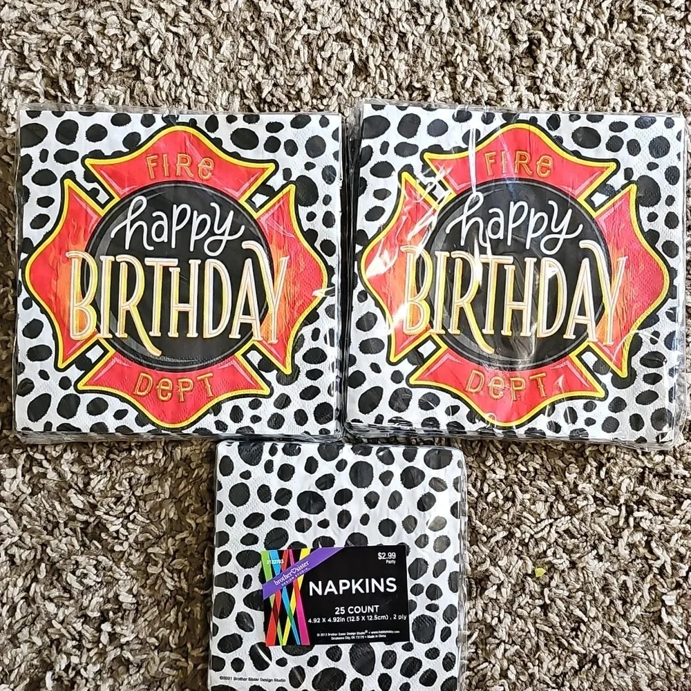 Fire Dept Child Birthday Party Supplies Set - Black, Red, Yellow, White